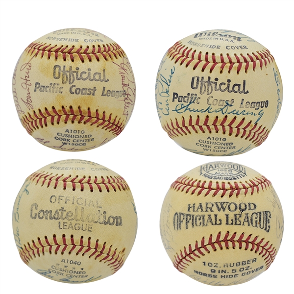 LOT OF (4) PCL TEAM SIGNED BASEBALLS INCL. 1946 PORTLAND BEAVERS, 1955 OAKLAND OAKS, 1957 VANCOUVER MOUNTIES AND 1957 PCL ALL STARS