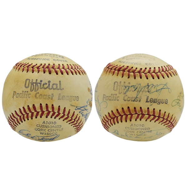 LOS ANGELES ANGELS PAIR OF 1956 (PCL CHAMPIONS) & 1957 TEAM SIGNED BASEBALLS
