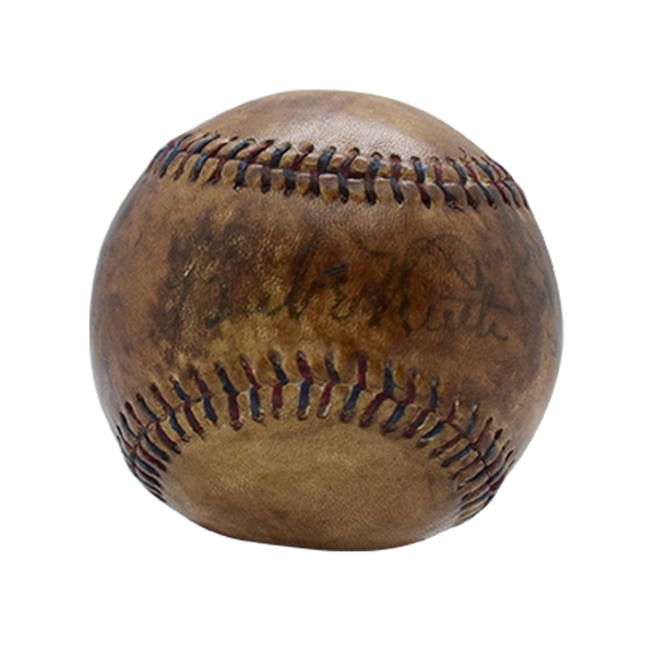 OCT. 29, 1927 BABE RUTH AND LOU GEHRIG DUAL-SIGNED BARNSTORMING BALL USED IN GAME AGAINST JAPANESE ALL-STARS IN FRESNO, CA