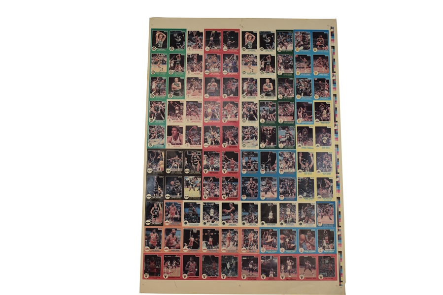 1985-86 STAR CO. BASKETBALL UNCUT SHEET OF 100 WITH #117 MICHAEL JORDAN AND COMPLETE 10-CARD MJ SET