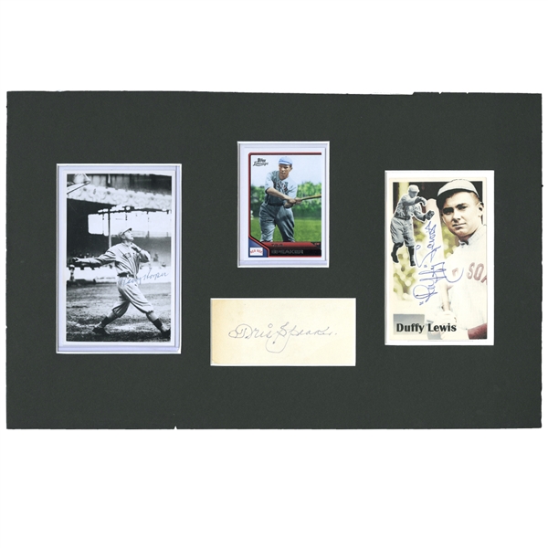 BOSTON RED SOX "MILLION-DOLLAR OUTFIELD" AUTOGRAPH DISPLAY WITH TRIS SPEAKER (CUT), HARRY HOOPER (SNAPSHOT) & DUFFY LEWIS (POSTCARD)