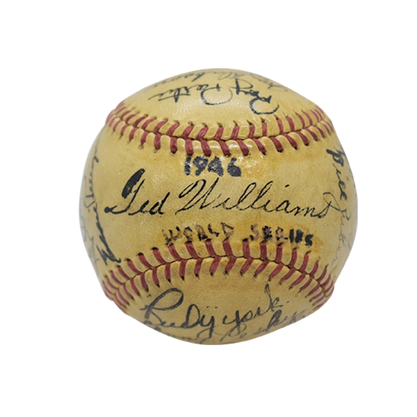 1946 BOSTON RED SOX A.L. CHAMPIONS TEAM SIGNED BASEBALL WITH TED WILLIAMS ON SWEET SPOT (PSA/DNA NM-MT 8 AUTO.)
