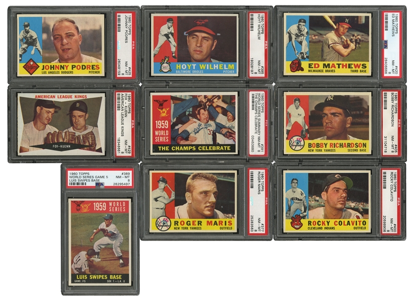 1960 TOPPS BASEBALL LOT OF (65) PSA GRADED CARDS INCL. #77 MARIS - ALL PSA NM-MT 8 EXCEPT ONE