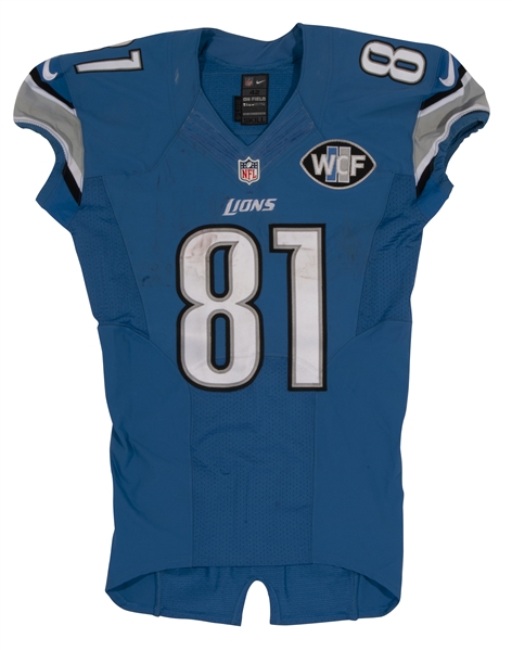 9/21/2014 CALVIN JOHNSON SIGNED DETROIT LIONS GAME WORN JERSEY PHOTO-MATCHED TO WIN VS. PACKERS (RESOLUTION LOA) 