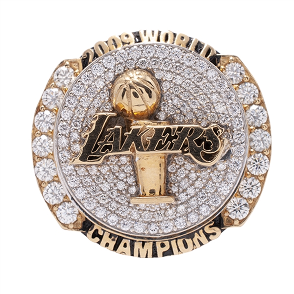 BILL SHARMANS 2009 LOS ANGELES LAKERS NBA WORLD CHAMPIONS 15K GOLD RING (SHARMAN FAMILY LOA)