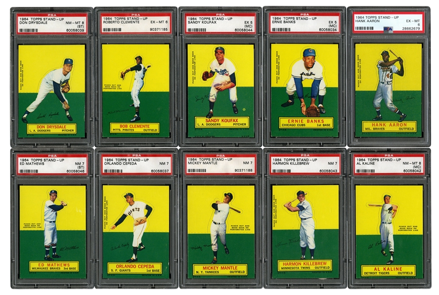 1964 TOPPS STAND-UP COMPLETE SET OF (77) RANKED #24 ON PSA REGISTRY - INCLUDES 3 HANK AARON CARDS