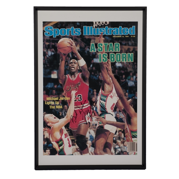 MICHAEL JORDAN BEAUTIFULLY SIGNED & INSCRIBED ("BEST WISHES") OVERSIZED POSTER OF 12/10/1984 SI COVER ("A STAR IS BORN") FROM THE TIM GALLAGHER COLLECTION