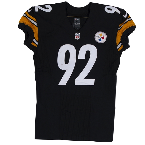 10/16/2016 JAMES HARRISON PITTSBURGH STEELERS (@ MIA) GAME WORN JERSEY (PHOTO-MATCHED), CLEATS & GLOVES - ALL SIGNED & INSCRIBED (3 HARRISON LOAS)