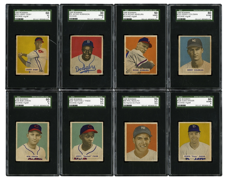 1949 BOWMAN BASEBALL COMPLETE SET OF (240) WITH 8 SGC GRADED ROOKIES INCL. #224 PAIGE (EX+ 5.5) AND #226 SNIDER (EX-NM 6)