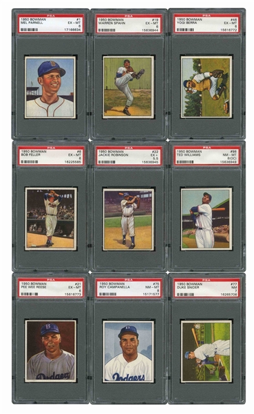 1950 BOWMAN BASEBALL COMPLETE SET OF (252) WITH 74 PSA GRADED INCL. JACKIE, TED & YOGI