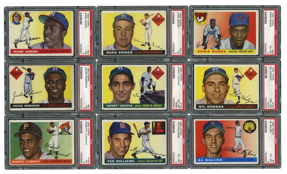 1955 TOPPS BASEBALL COMPLETE SET OF (206) WITH 12 PSA GRADED NOTABLES INCL. #164 CLEMENTE ROOKIE (PSA EX 5)