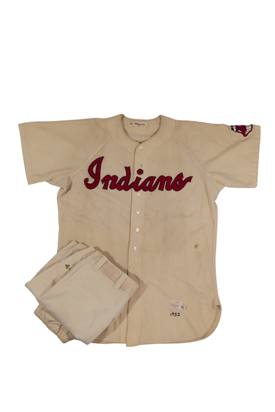 1952 EARLY WYNN CLEVELAND INDIANS GAME WORN HOME FULL UNIFORM - TIED HIS CAREER-HIGH IN WINS (SGC EXCELLENT-SUPERIOR)