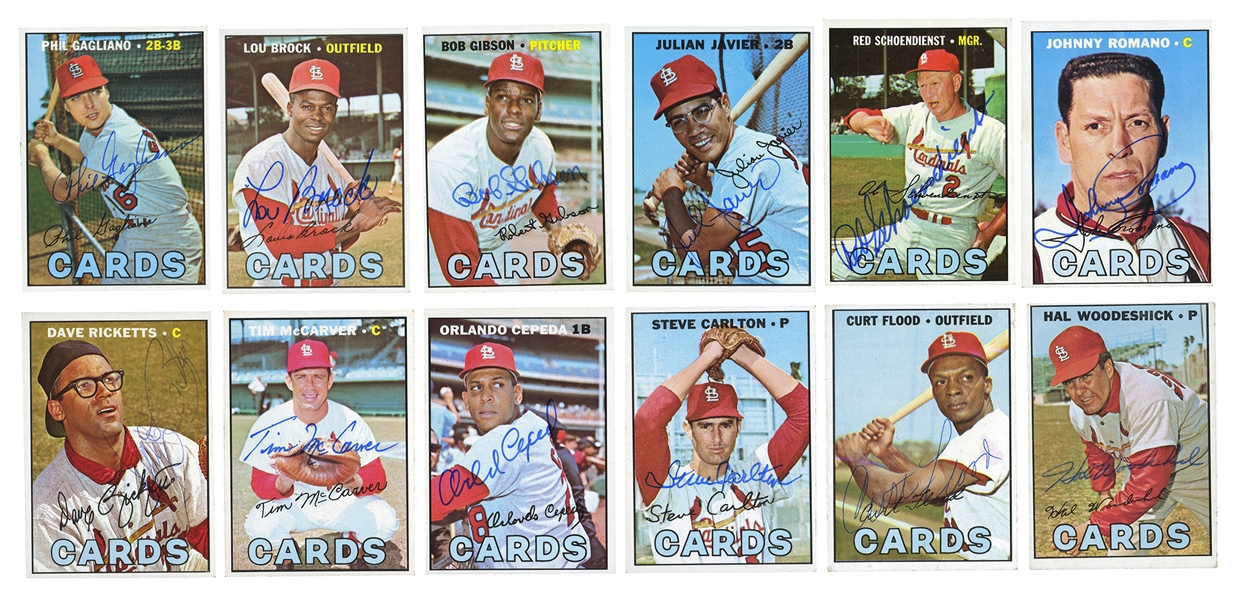 COLLECTION OF (24) 1967 TOPPS ST. LOUIS CARDINALS SIGNED CARDS FEATURING CARLTON, CEPEDA, BROCK, GIBSON AND FLOOD