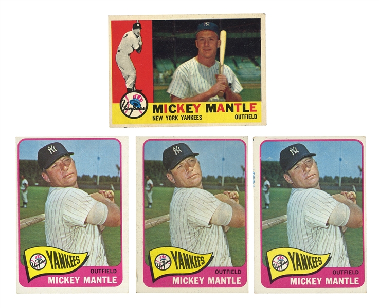 GROUP OF (4) FR - GOOD TOPPS MICKEY MANTLES INCL. (3) 1965 #350 AND (1) 1960 #350