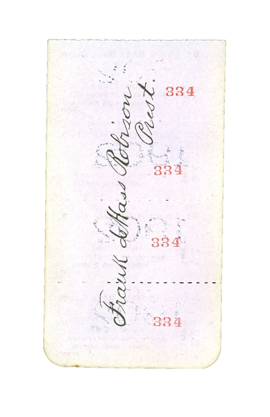 1902 ST. LOUIS CARDINALS TICKET-BOOK PAGE SIGNED BY OWNER FRANK DE HASS ROBISON (BECKETT ENCAPSULATED)