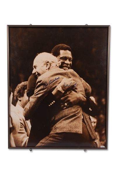 BILL RUSSELL AND RED AUERBACH DUAL SIGNED 18X20 SEPIA PHOTOGRAPH - JSA