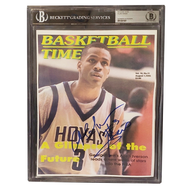 ALLEN IVERSON AUTOGRAPHED 8/1/1996 BASKETBALL TIMES MAGAZINE COVER COPY (BECKETT ENCAPSULATED)