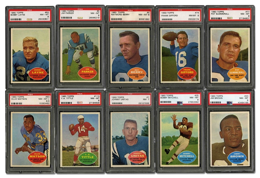 1960 TOPPS FOOTBALL PARTIAL SET ( 113/132) - WITH (110) PSA NM-MT 8 OR HIGHER AND (3) PSA NM 7