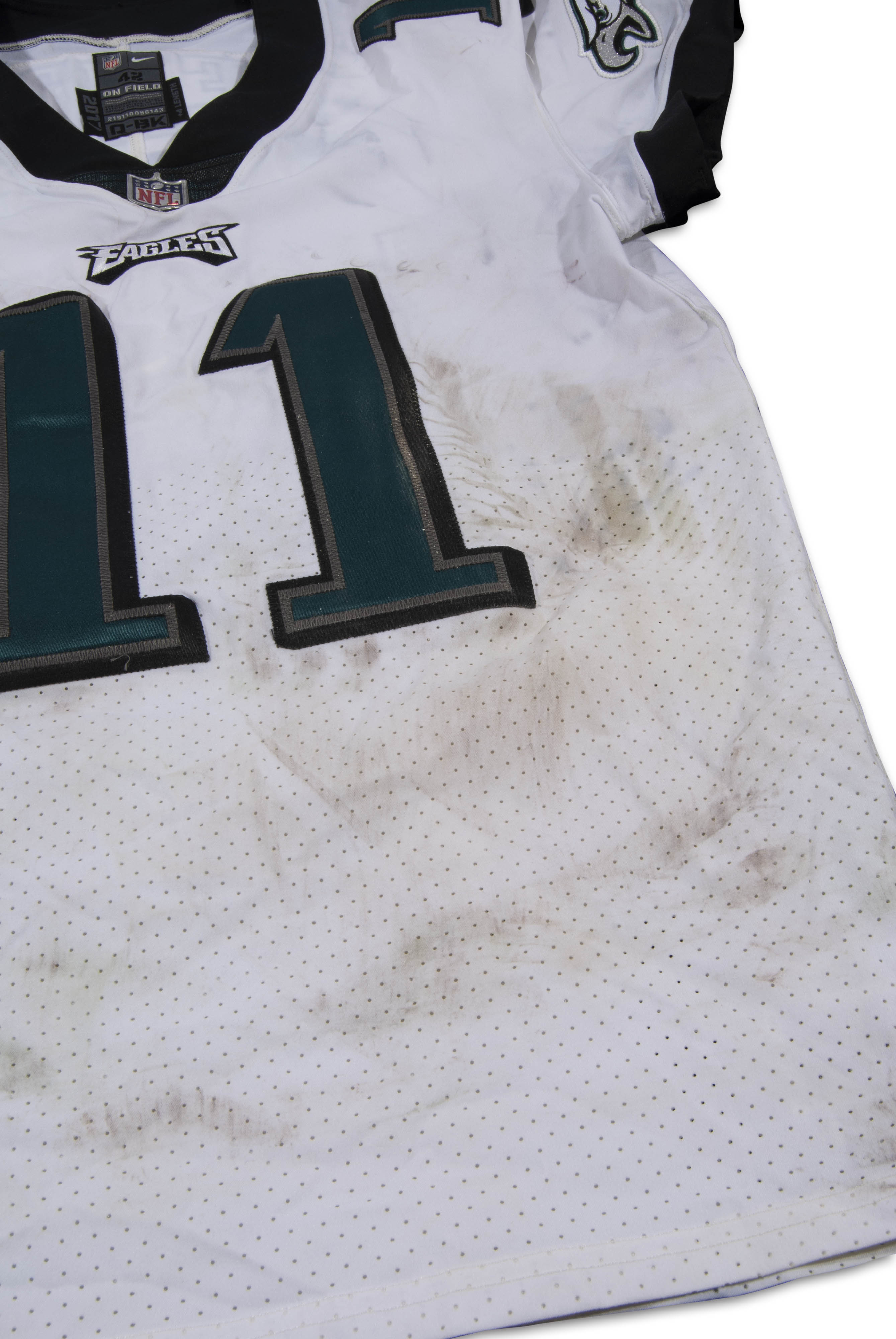 Lot Detail - 9/17/17 CARSON WENTZ PHILADELPHIA EAGLES GAME WORN AND  ABSOLUTELY POUNDED HOME JERSEY - 333 YDS & 2 TD'S