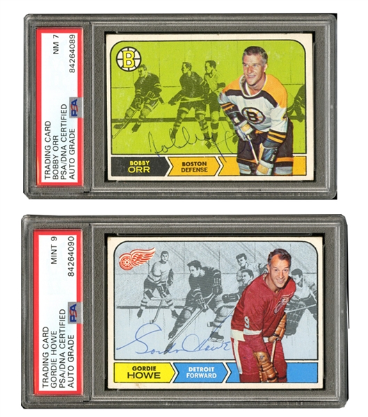 1968 SIGNED O-PEE-CHEE #2 BOBBY ORR PSA/DNA NM 7 AND #29 GORDIE HOWE PSA/DNA MINT 9