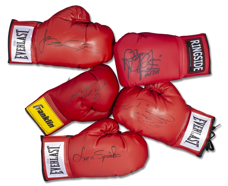 GROUP OF (8) AUTOGRAPHED BOXING GLOVES INCLUDING GENNADY "GGG" GOLOVKIN, RAY "BOOM BOOM" MANCINI, LEON & MICHAEL SPINKS AND JAMES TONEY - BECKETT