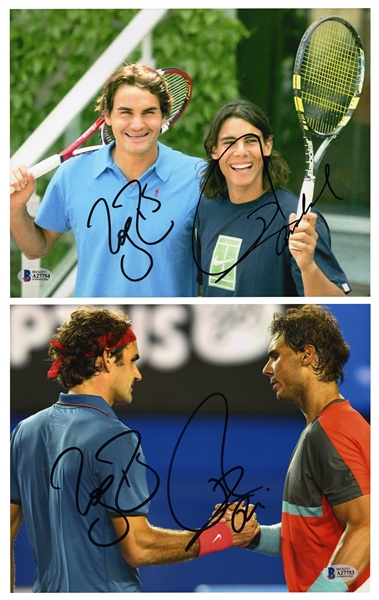 GROUP OF (4) MULTI-AUTOGRAPHED TENNIS LEGENDS 8" X 10" PHOTOS INCL. FEDERER & NADAL - BECKETT LOAS
