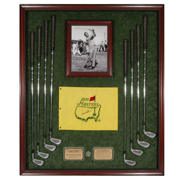 1980S ARNOLD PALMER MATCH-USED SET OF IRONS & AUTOGRAPHED MASTERS FLAG
