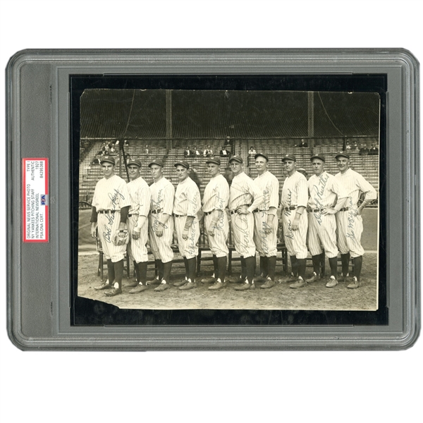 1927 NEW YORK YANKEES AUTOGRAPHED PITCHERS PHOTOGRAPH INCLUDING SHOCKER & MILLER FROM THE ESTATE OF DON MILLER- PSA/DNA TYPE 1 & AUTHENTIC & BECKETT LOA
