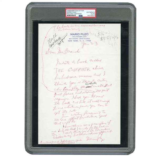 HIGHLY SIGNIFICANT LETTER FROM MARIO PUZO ASKING MARLON BRANDO TO TAKE ROLE OF DON CORLEONE (GODFATHER) - ORIGINALLY FROM THE PERSONAL COLLECTION OF MARLON BRANDO (AL TAPPER COLLECTION) - PSA/DNA