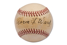 SIGNIFICANT AARON WARD SINGLE SIGNED BASEBALL - THE FIRST YANKEE TO GET A BASE HIT ON OPENING DAY IN 1923 (AL TAPPER COLLECTION) - PSA/DNA LOA