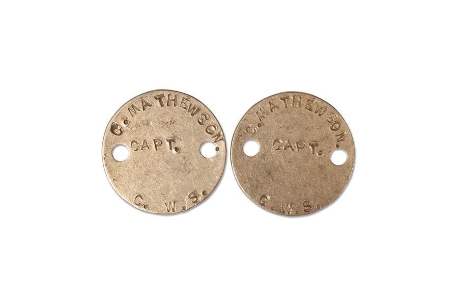 EXTREMELY HISTORIC - CHRISTY MATHEWSONS PERSONAL DOG TAGS FROM WORLD WAR I (ORIGINALLY SOURCED FROM MATHEWSON ESTATE) (AL TAPPER COLLECTION)