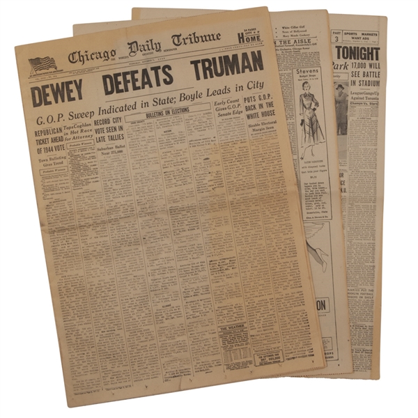 CHICAGO TRIBUNE NOVEMBER 3, 1948: DEWEY DEFEATS TRUMAN - CLASSIC RARITY (AL TAPPER COLLECTION)