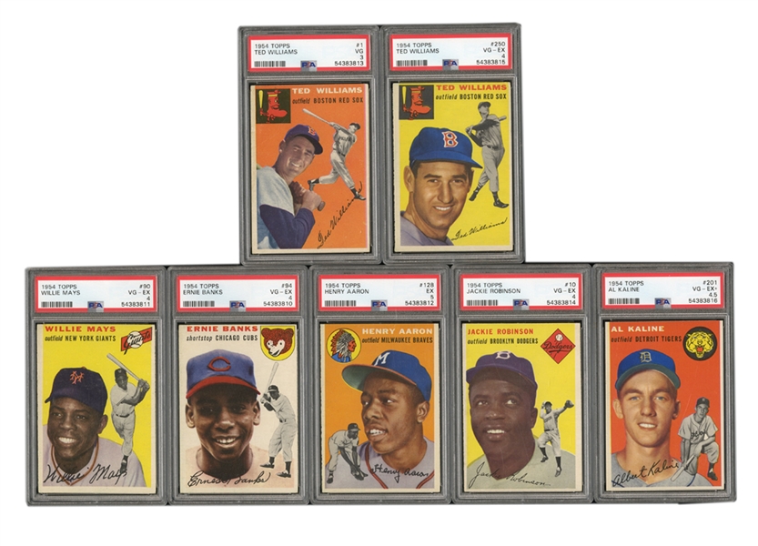 1954 TOPPS BASEBALL COMPLETE SET OF (250) WITH PSA GRADED #128 AARON - PSA EX 5  & #94 BANKS - PSA VG-EX 4