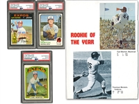 SCARCE CARL MORTON SIGNED NL 1970 ROY TOPPS #515, 1972 TOPPS #134, 1973 TOPPS #331 - PSA/DNA & SIGNED MORTON ROY 8.5" X 11" MAGAZINE PAGE (JACK ZIMMERMAN COLLECTION) - BECKETT COA