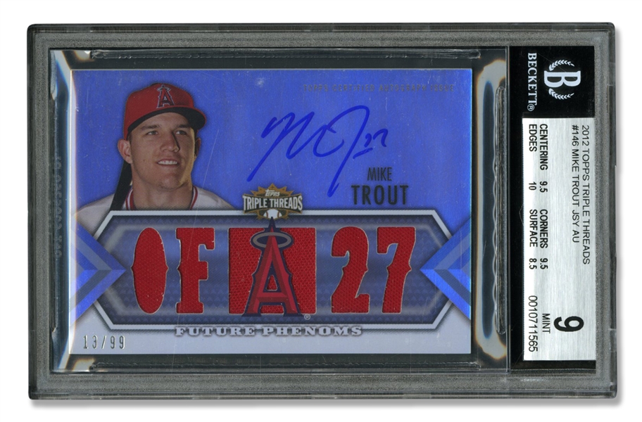 2012 TOPPS TRIPLE THREADS #146 MIKE TROUT JERSEY AUTO. - BGS MINT 9, AUTO. 10