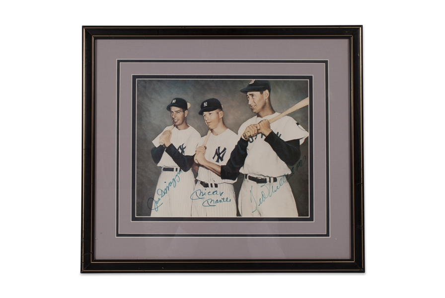 JOE DIMAGGIO, MICKEY MANTLE AND TED WILLIAMS SIGNED 8" X 10" - JSA