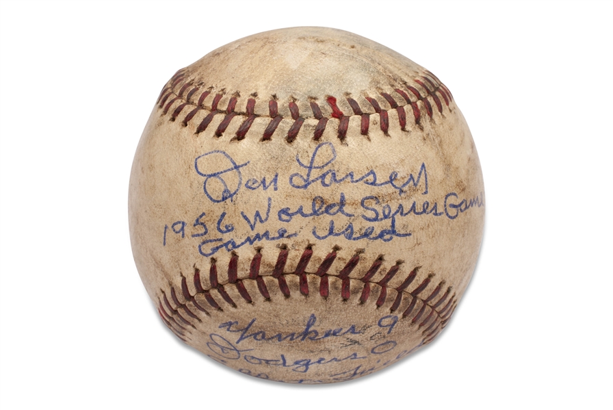 1956 WORLD SERIES GAME 7 GAME USED ONL (GILES) BALL - JACKIE ROBINSONS LAST GAME WITH DON LARSEN - DON LARSEN LOA