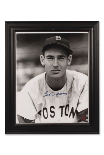 TED WILLIAMS BOSTON RED SOX AUTOGRAPHED 18" X 24" EARLY CAREER PHOTO - BECKETT LOA