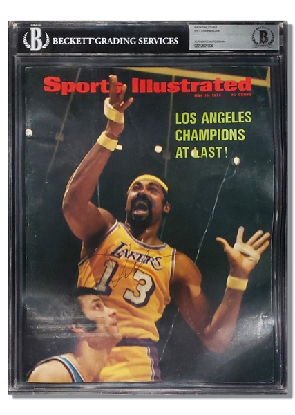 5/15/1972 WILT CHAMBERLAIN AUTOGRAPHED SPORTS ILLUSTRATED COVER ("LOS ANGELES CHAMPIONS AT LAST") - BECKETT AUTH.