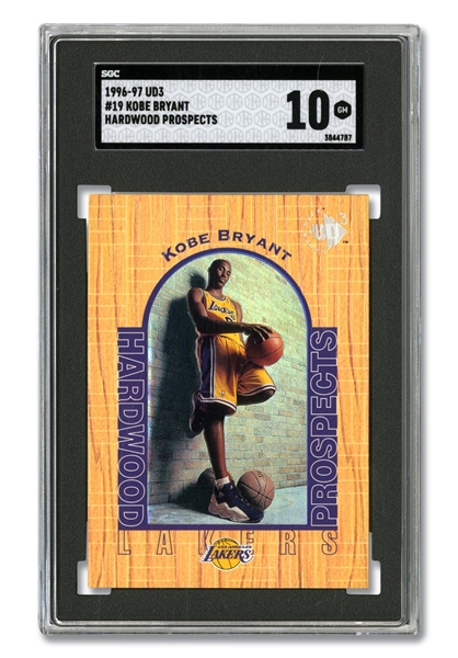 1996 UD3 #19 KOBE BRYANT HARDWOOD PROSPECTS ROOKIE CARD - SGC GEM MINT 10