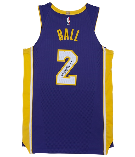 2017 LOS ANGELES LAKERS LONZO BALL AUTOGRAPHED JERSEY - SIGNED DURING ROOKIE PHOTOSHOOT - MEIGRAY