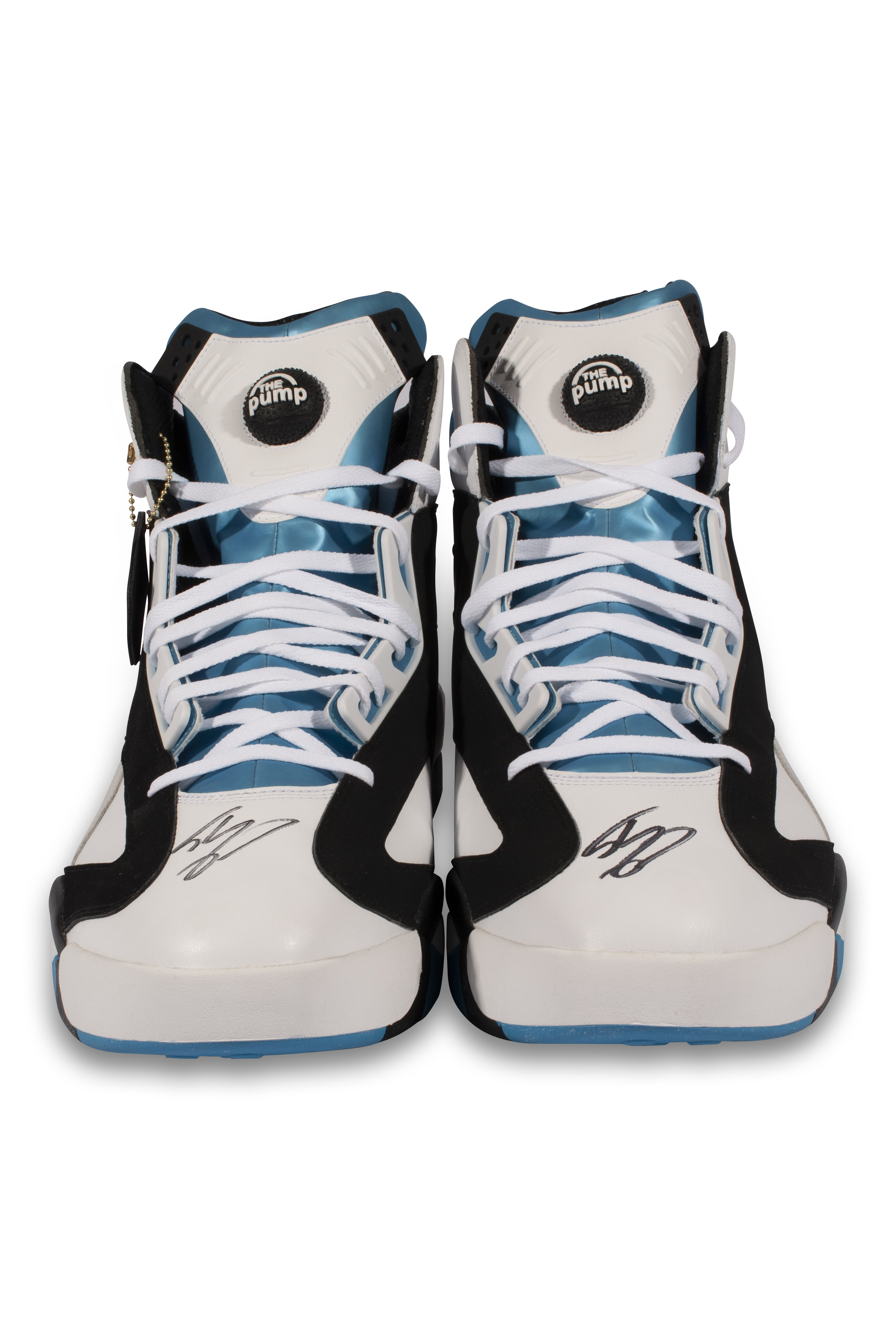 A signed size 22 Reebok Shaq Attaq sneaker on display as Reebok News  Photo - Getty Images