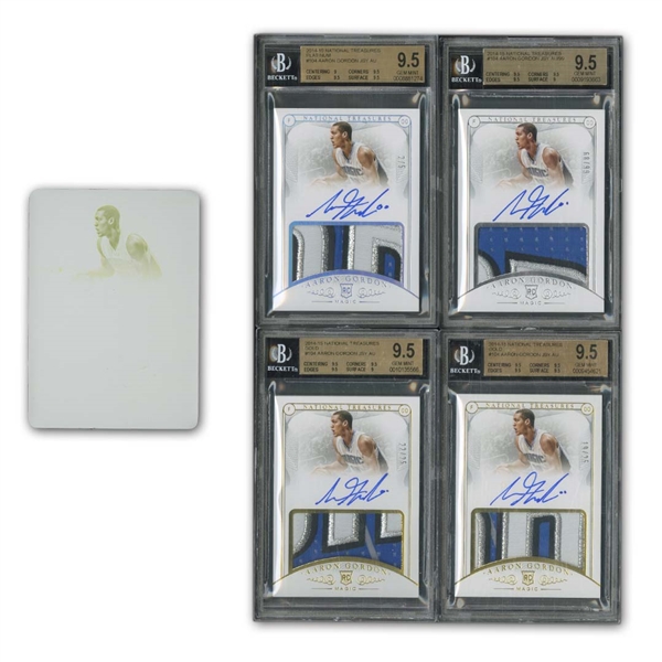 GROUP OF (4) 2014 NATIONAL TREASURES PLATINUM #104 AARON GORDON JERSEY AUTO - ALL BGS GEM-MINT 9.5 PLUS 1/1 YELLOW AUTHENTIC PRINTING PLATE