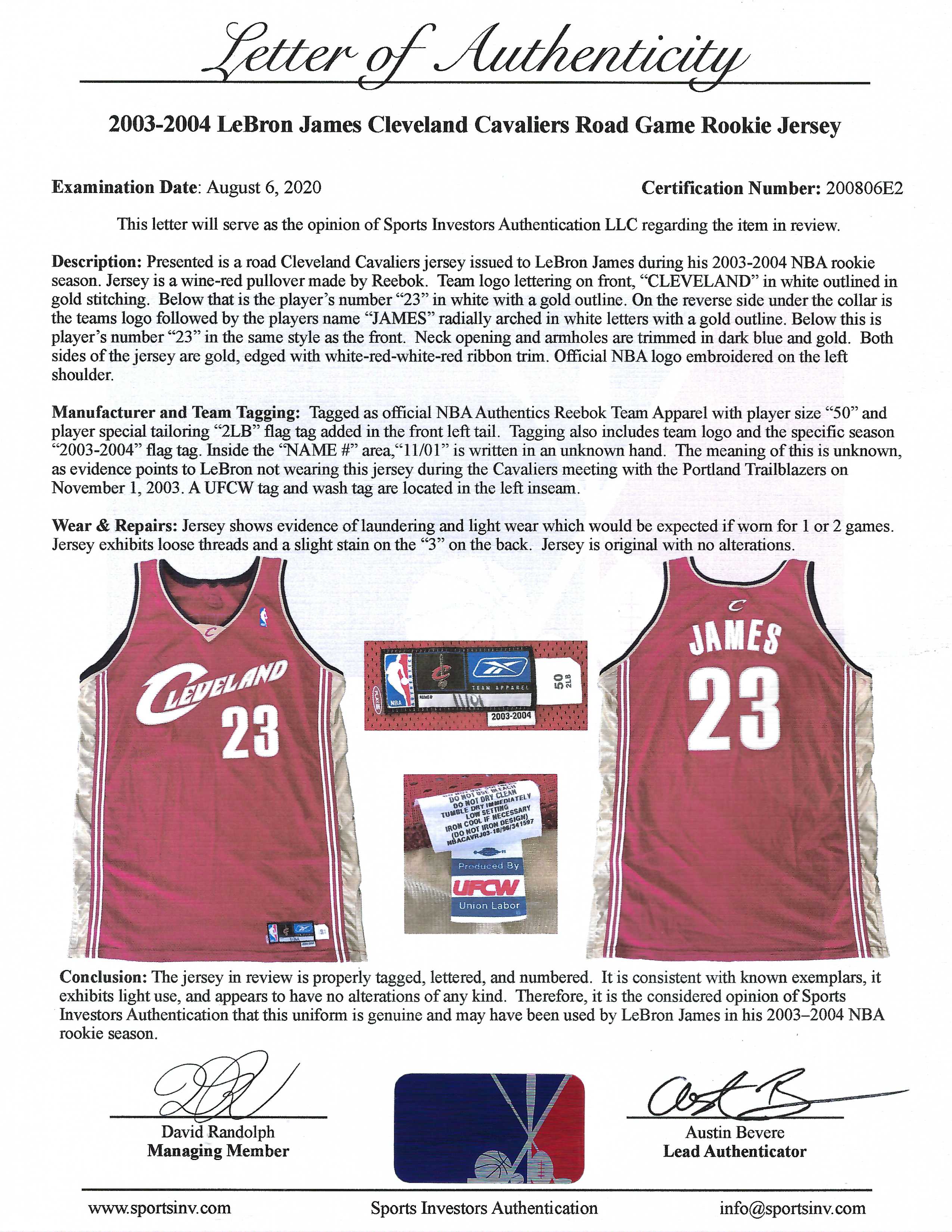 2003-04 LeBron James Game Used Cleveland Cavaliers Rookie Season Road –  Heartland Sports Memorabilia