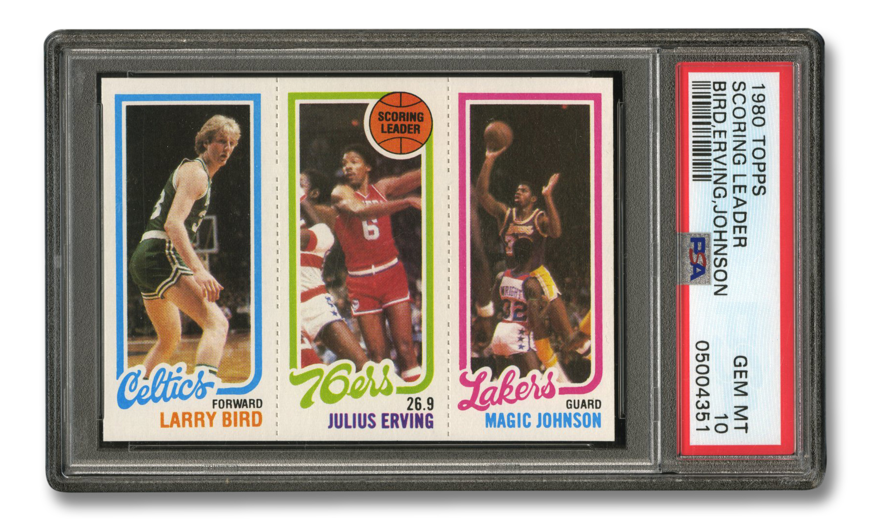 Magic Johnson, Larry Bird & Julius Erving Signed 1980 Topps Rookie Card BAS  Slab