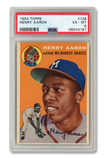 1954 TOPPS #128 HENRY AARON ROOKIE CARD - PSA EX-MT 6
