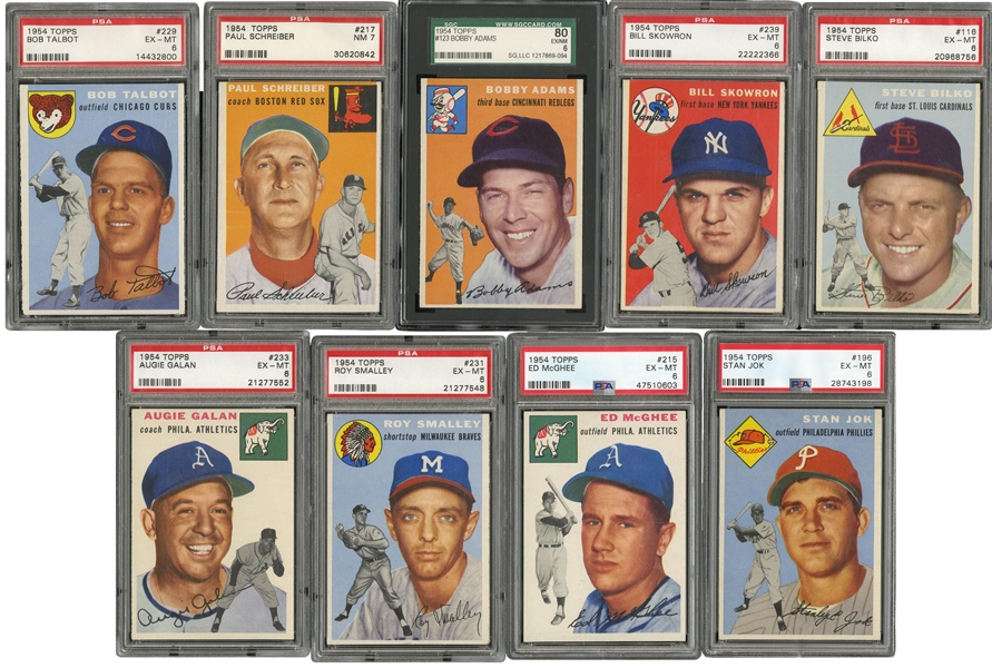 1954 TOPPS BASEBALL ALMOST COMPLETE SET (249/250) W/ (35) CARDS GRADED - INCL. BANKS (SGC 82), KALINE (PSA 6), WILLIAMS (PSA 5MC) - MISSING AARON