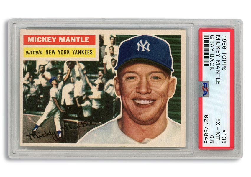 1956 TOPPS #135 MICKEY MANTLE GRAY BACK - PSA EX-MT+ 6.5