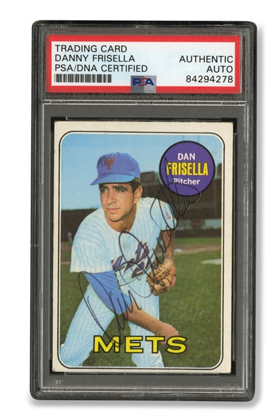 1969 TOPPS #343 DAN FRISELLA AUTOGRAPHED BASEBALL CARD - 1969 MIRACLE METS - D. 1977 AGE 30 - PSA/DNA (JACK ZIMMERMAN COLLECTION) 