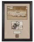 RARE BASEBALL HALL OF FAME OWNER BARNEY DREYFUSS AUTOGRAPHED CUT FRAMED WITH 1926 PITTSBURGH PIRATES TEAM PHOTO (MAX CAREY COLLECTION) - BECKETT LOA